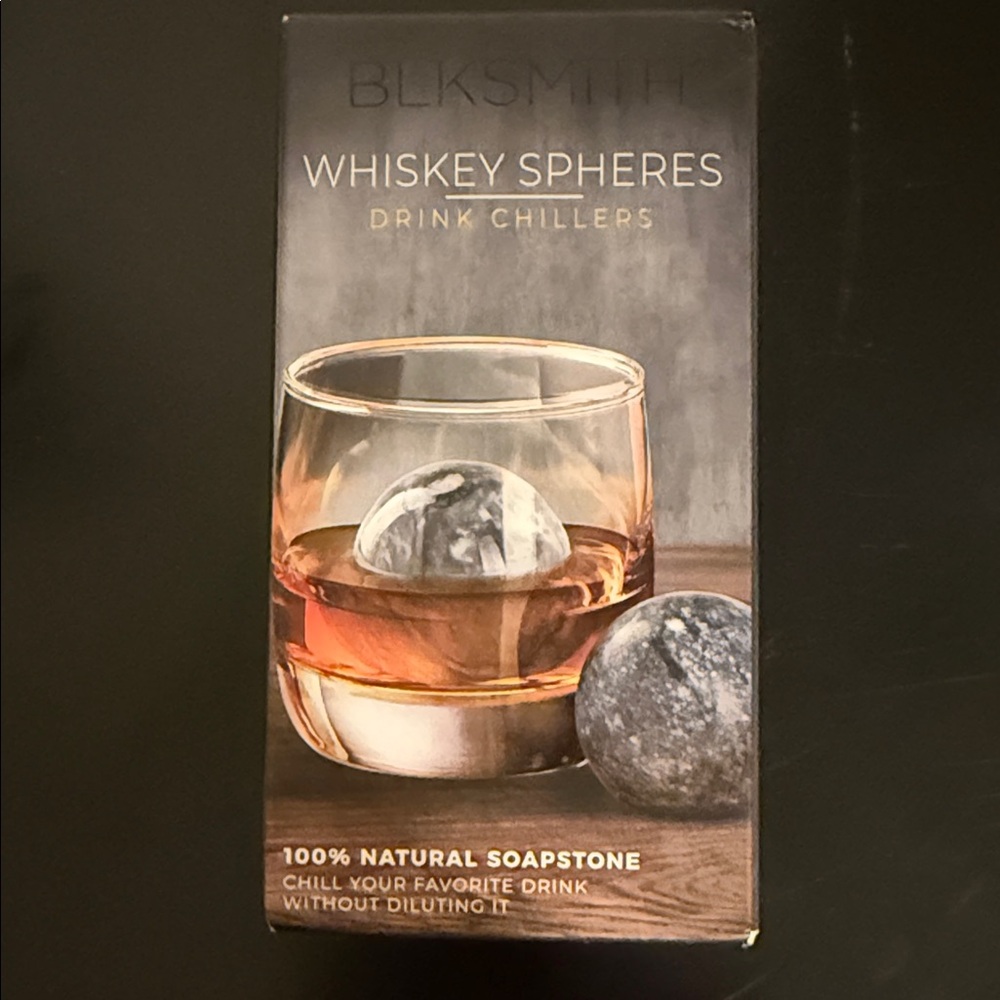 BLKSMITH (set of 2) Whiskey Spheres Drink Chillers 100% Natural Soapstone NIP